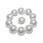 A circle of ten Dome Faux Pearl Bridal Buttons with metal loop backs, resembling white half-spheres, is arranged with one in the center on a white background.