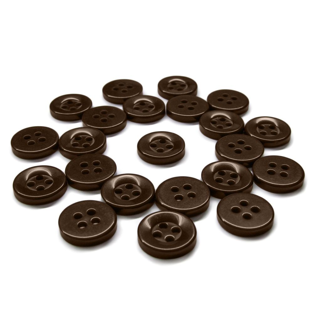 A set of durable, dark brown Workshop Uniform Shirt Buttons made from nylon, displayed on a white background—ideal for workshop uniforms.