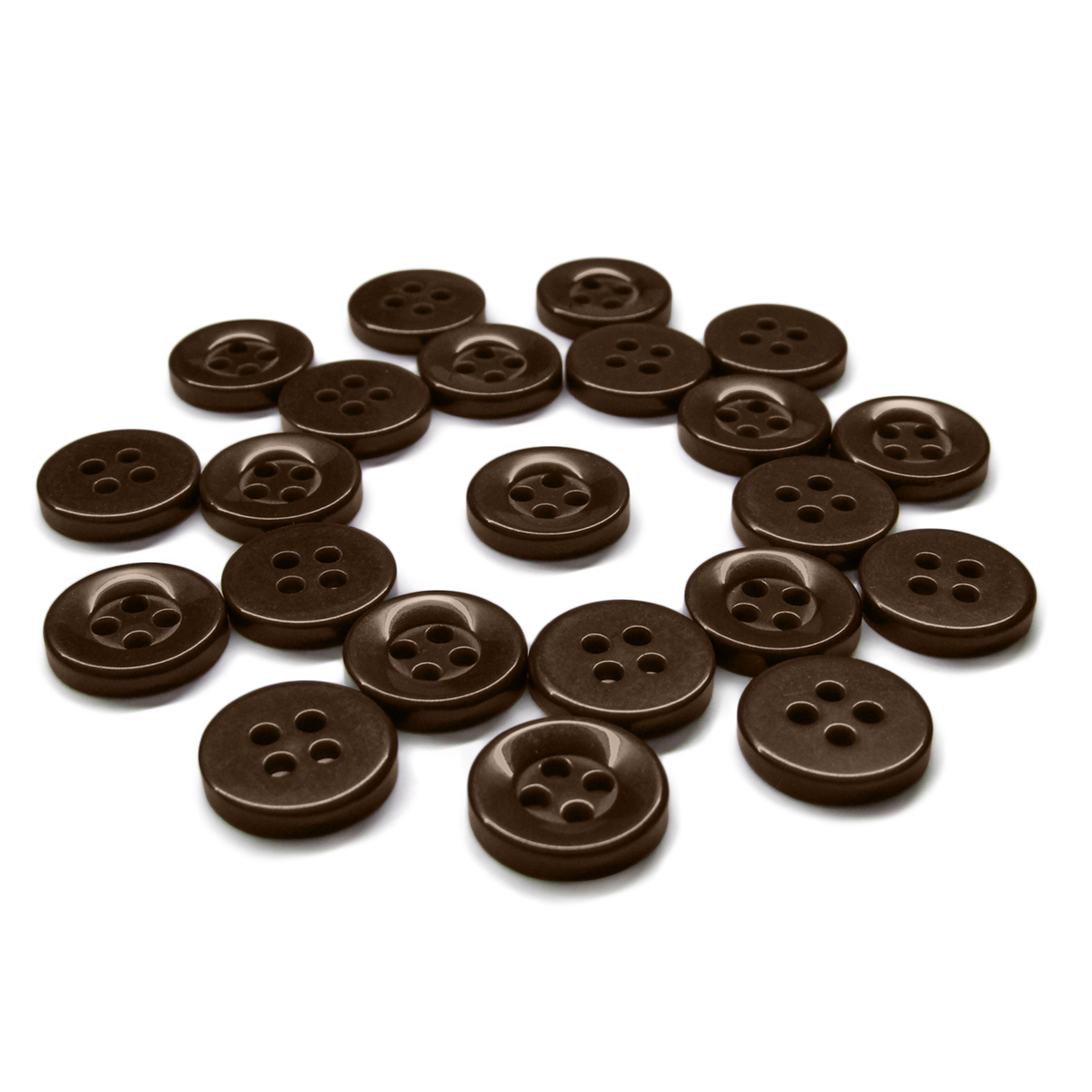 A set of durable, dark brown Workshop Uniform Shirt Buttons made from nylon, displayed on a white background—ideal for workshop uniforms.