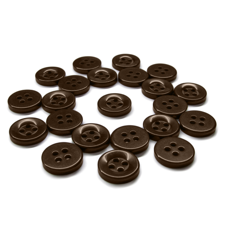 A set of durable, dark brown Workshop Uniform Shirt Buttons made from nylon, displayed on a white background—ideal for workshop uniforms.