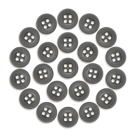 Twenty-four Workshop Uniform Shirt Buttons in gray, arranged neatly in a circle on a white background.