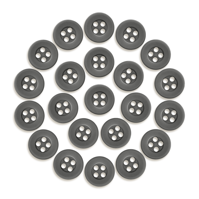 Twenty-four Workshop Uniform Shirt Buttons in gray, arranged neatly in a circle on a white background.