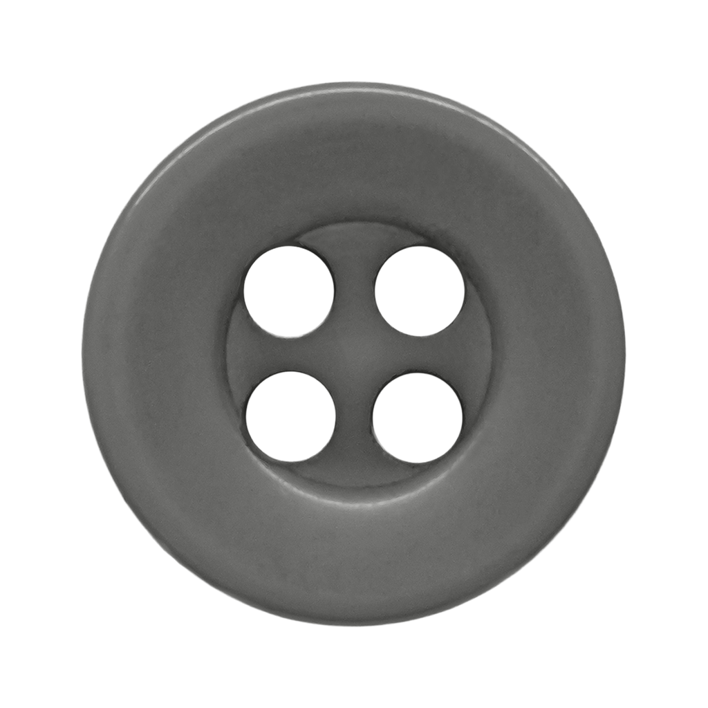 Workshop Uniform Shirt Buttons—gray four-hole button displayed on a white background, ideal as a replacement for your workshop uniform shirt.
