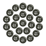 Twenty Work Shirt Buttons, black with four holes each arranged in a circular pattern, displayed on a white background.