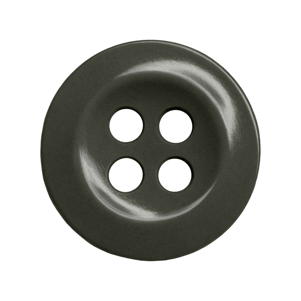 The Work Shirt Buttons 22 Pack features round, dark gray four-hole buttons viewed from above on a white background, perfect as replacement buttons for industrial work shirts.