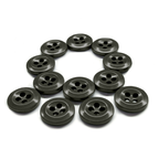 Twelve black Work Shirt Buttons from the 12 Pack are arranged in the shape of the letter Q on a white background.