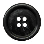 A Premium Suit Button, black and round with four holes, shown from above on a white background.