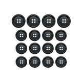 Fifteen Luxury Suit Buttons, black and four-holed, are arranged in a neat grid on a white background.