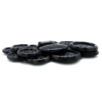 Luxury Suit Buttons: A set of black, round, four-hole buttons displayed on a white background.