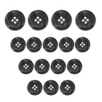 Sixteen Regular Suit Buttons in black are arranged in a downward-pointing triangle on a white background.