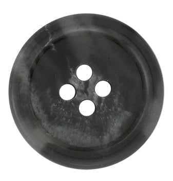 Regular Suit Buttons are round, black, and feature four holes with a slightly marbled texture—perfect as replacement buttons for jackets or suits.
