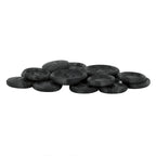 A pile of Regular Suit Buttons—round, black, with four holes—lies on a white background, ideal for replacing lost or worn-out buttons on your garments.