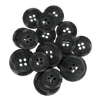 Regular Suit Buttons—black, four-hole design—arranged closely together on a white background, perfect as replacement buttons for any garment.
