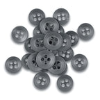 A scattered pile of Replacement Shirt Buttons with a gray matte finish is displayed on a white background.