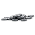 A set of small, round, black matte finish Replacement Shirt Buttons with four holes on a white background—ideal for any tailor's button kit.