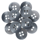A set of round, gray marbled Khakis, Chinos and Casual Cotton Pant Buttons with four holes each, overlapping in a circle—perfect as replacement buttons for casual cotton pants.