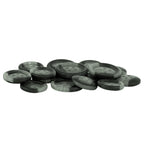 A pile of Standard Suit Buttons, dark and round with four holes, displayed on a white background.