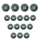 Vegan Faux Horn Suit Buttons, gray with four holes, arranged in a heart shape on a white background.