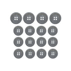 Fifteen Luxury Suit Buttons made of gray buffalo bone are arranged in a 4x4 grid, with one button missing from the bottom row.