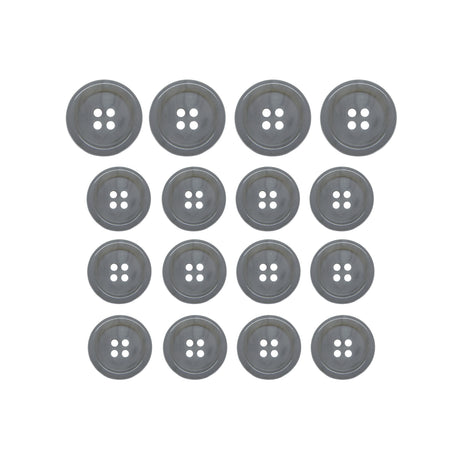 Fifteen Luxury Suit Buttons made of gray buffalo bone are arranged in a 4x4 grid, with one button missing from the bottom row.