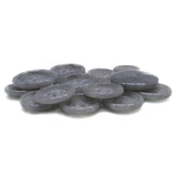 Luxury Suit Buttons—gray, round, four-hole style—are scattered on a white surface.