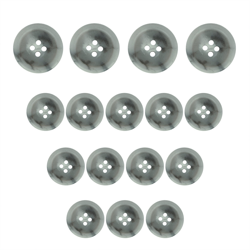 Fifteen Regular Suit Buttons in shiny silver, arranged in a triangular pattern on a white background.