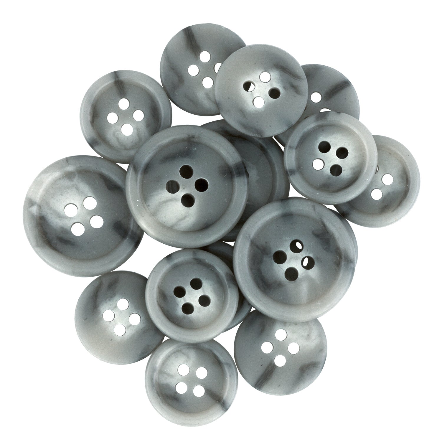 Regular Suit Buttons: gray, round, marbled four-hole buttons arranged in a grouped pattern—perfect replacements to update or repair your wardrobe.