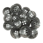 A close arrangement of Regular Suit Buttons, each round, gray marbled, and featuring four holes.