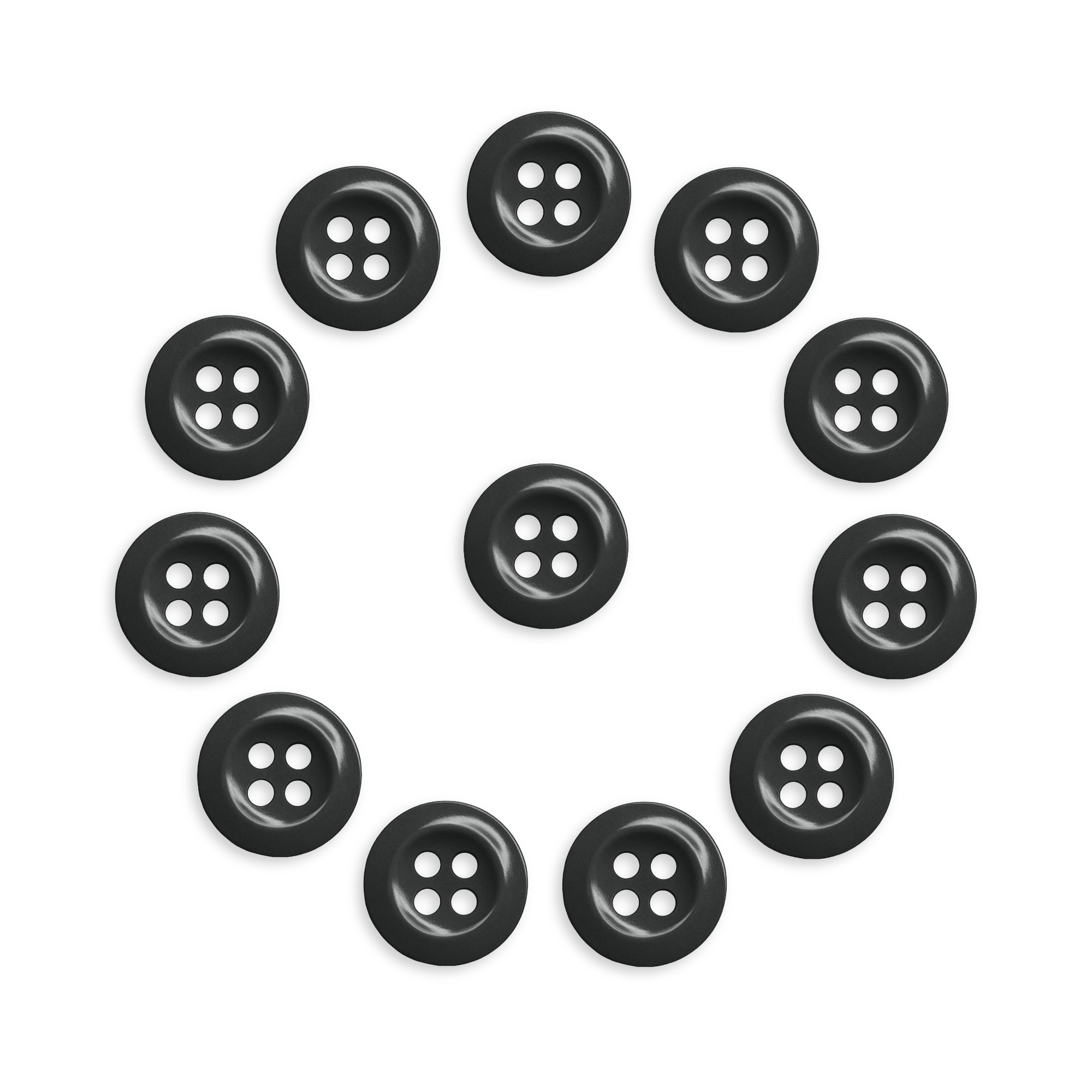 Work Shirt Buttons 12 Pack: Twelve durable replacement buttons are arranged in a circle around one button on a white background.