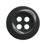 Work Shirt Buttons: Black, four-hole buttons on a white background—perfect as replacement buttons for work shirts or use in industrial work attire.