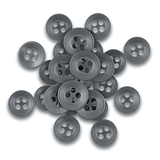 A pile of round, gray Replacement Shirt Buttons, valued for their durability, scattered on a white background—ideal for any tailor's kit.
