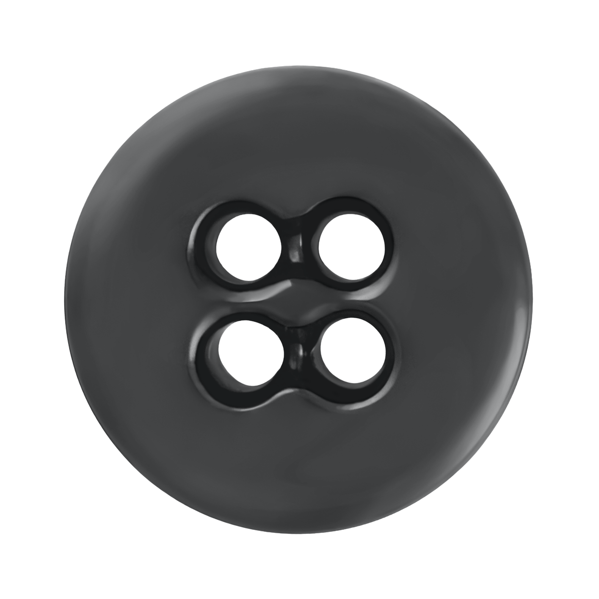 The Suspender Brace Pant Button is black, round, and features four holes, shown from above on a white background—perfect for button-on suspenders.
