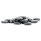 A pile of Replacement Shirt Buttons, small, round, and durable with four holes each, ideal for any tailor’s kit, stacked on a white background.
