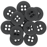 A set of black Suspender Brace Pant Buttons with four holes, arranged in an overlapping circular pattern.