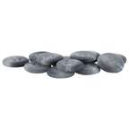 A pile of round, gray Khakis, Chinos and Casual Cotton Pant Buttons with four holes on a white background.