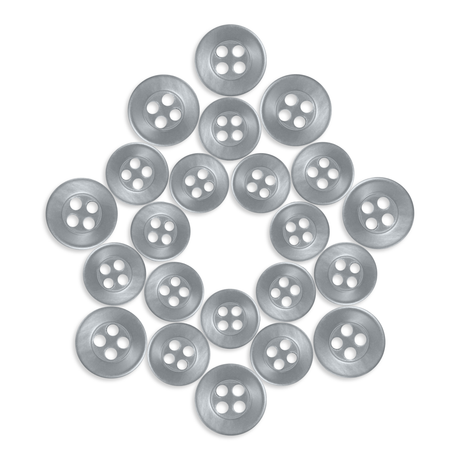 Twenty-four durable Replacement Shirt Buttons made of poly-nylon are arranged in a symmetrical star or flower shape on a white background—ideal for any tailor's kit.
