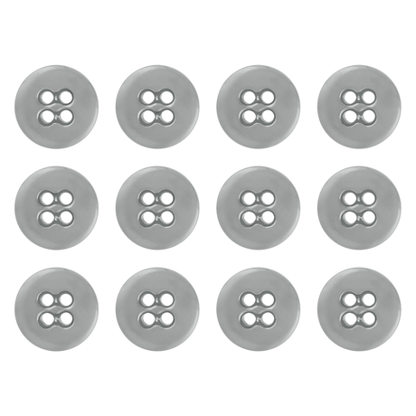 Twelve Suspender Brace Pant Buttons, gray with four holes, are arranged in a 3x4 grid on a white background.