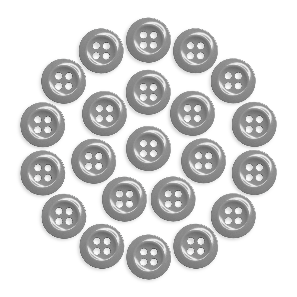 Twenty-one Work Shirt Buttons in gray, arranged in a circle on a white background.