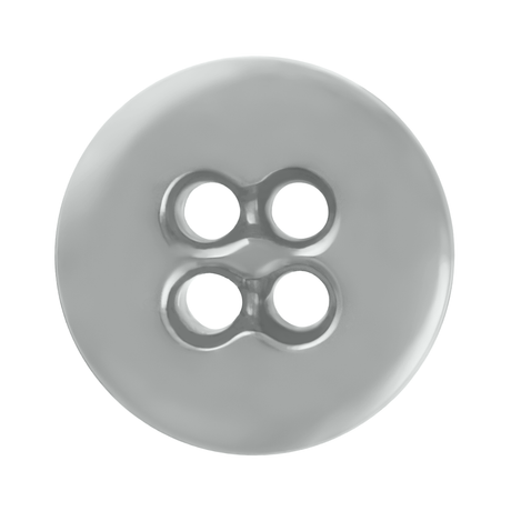A close-up of a shiny, round, gray Suspender Brace Pant Button featuring four center holes and a military-spec design.