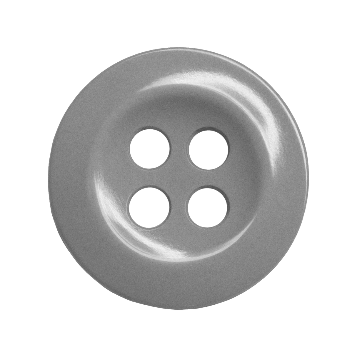 Round gray Work Shirt Button with four holes, viewed from above on a white background—perfect for replacing buttons on industrial or uniform shirts.