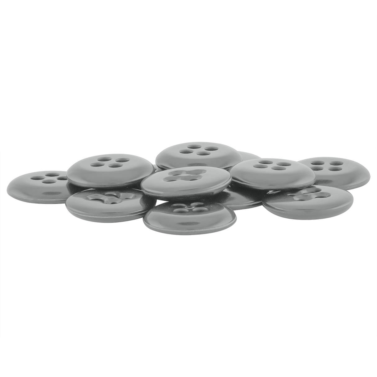 A set of round, black Suspender Brace Pant Buttons with four holes, ideal for button-on suspenders, displayed on a white background.