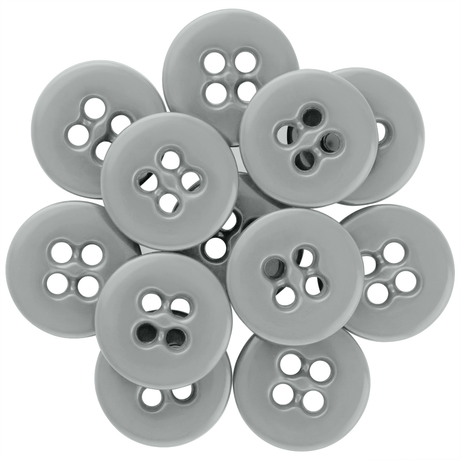 A cluster of Suspender Brace Pant Buttons, gray four-hole style, arranged in a circular overlapping pattern on a white background.