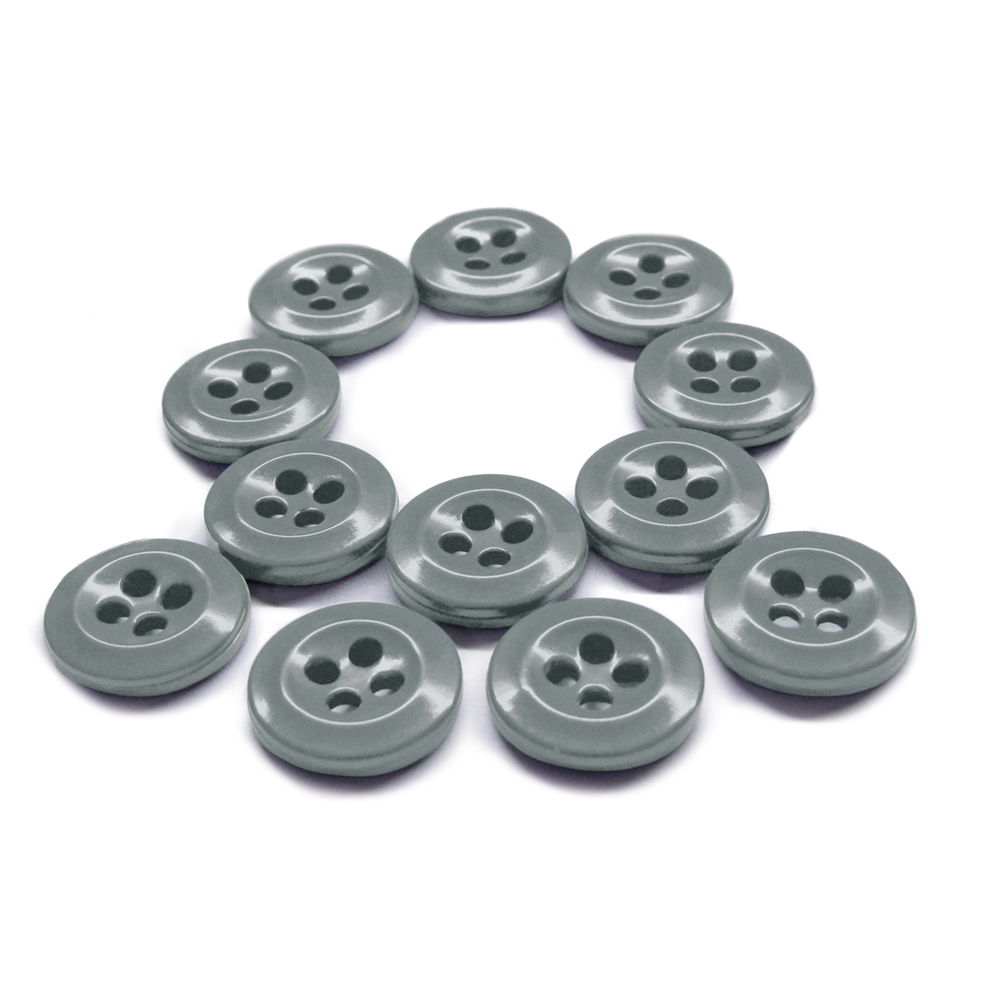 Twelve durable Work Shirt Buttons are arranged in a circle on a white background.