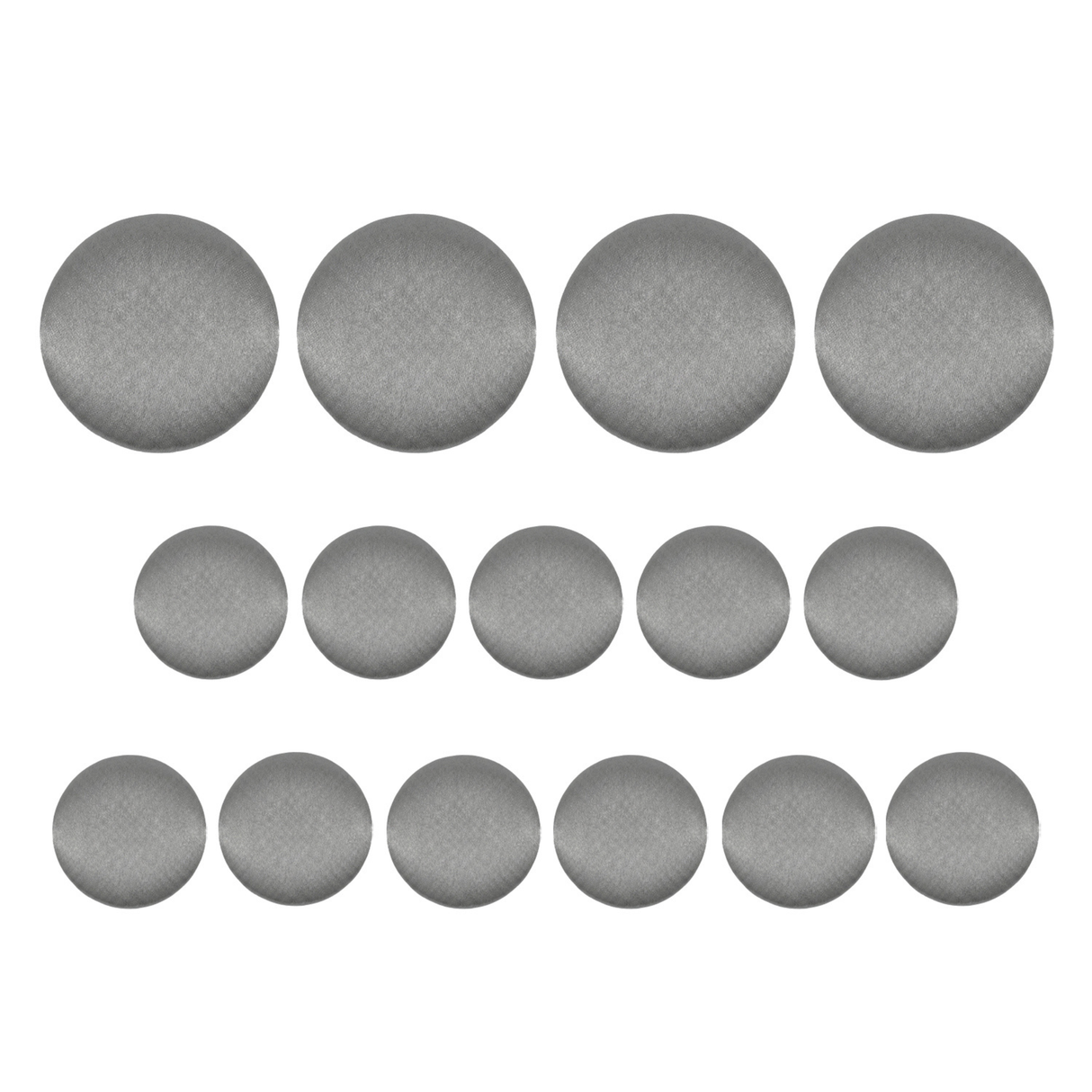 Fifteen Tuxedo Suit Buttons, round and metallic with a black satin finish, are arranged in three rows on a white background.