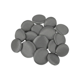A cluster of Tuxedo Suit Buttons, round and metallic gray, is arranged on a white background.