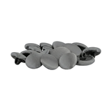 Tuxedo Suit Buttons arranged in a stack, their smooth, flat, round gray shapes set against a white background and evoking the look of polished tuxedo buttons.