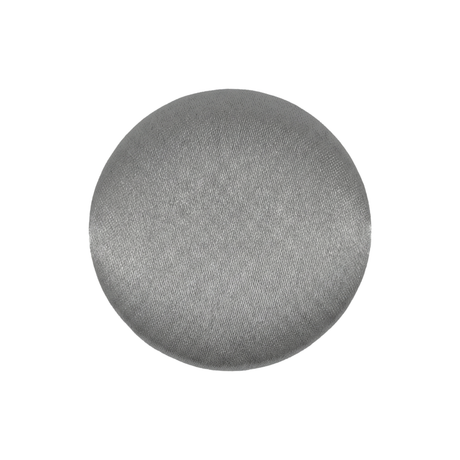 A round, gray fabric-covered Tuxedo Suit Button displayed on a white background, echoing the style of classic tuxedo buttons.