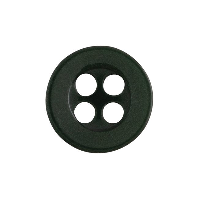 A black, round, four-hole matte Replacement Shirt Button on a white background—ideal for any tailor's button kit.