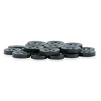 A stack of black, round Replacement Shirt Buttons with a matte finish and four holes, slightly overlapping—ideal for any tailor’s kit.
