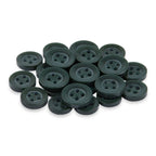 A pile of Replacement Shirt Buttons, small, round, and dark-colored with a matte finish and four holes, sits on a white background.